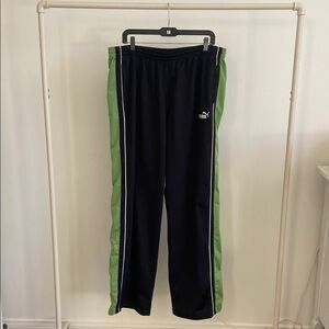 PUMA Track Pants Black/Apple Green and White Piping Stripe XL